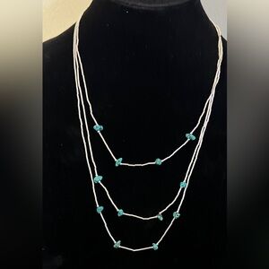 Navajo three strand liquid silver and turquoise necklace